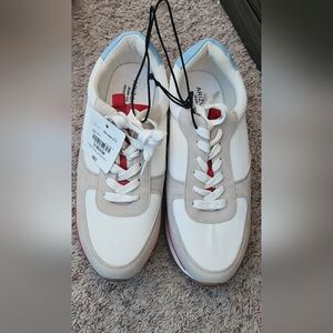 Women's White, Red And Gold Sneakers